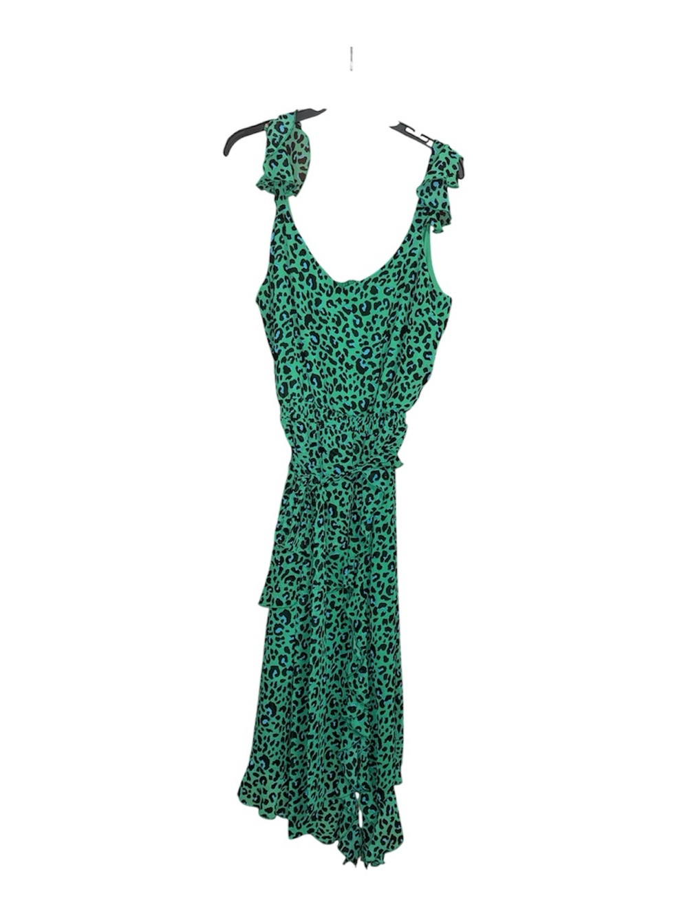 Green Leopard Print Ruffled Midi Dress
